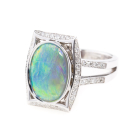 Natural Black Opal & Diamond 14K Ring