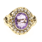 1930's 14K Amethyst Pearls Ring