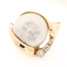 Button Pearl and Diamond 14K Ring