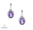 Amethyst Diamond Halo Drop Earrings 14K White Gold