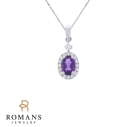 Amethyst Diamond Halo Pendant 14K White Gold