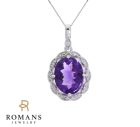 Amethyst Diamond Halo Pendant 14K White Gold