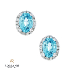 Blue Zircon Diamond Halo Stud Earrings 14K White Gold ( 2.48 ct. tw.)