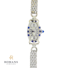Bulova Watch 14K White Gold Diamonds & Sapphire Vintage C.1930