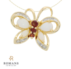 Butterfly Opal Garnet Diamond Pendant 14K Yellow Gold