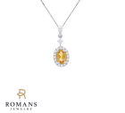 Citrine Halo Diamond Pendant 14K White Gold