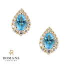 Pear Topaz Diamond Halo Earrings 14K Yellow Gold