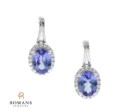 Tanzanite Diamond Halo Drop Earrings 14K White Gold