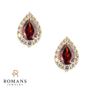 Garnet Diamond Halo Earrings 14K Yellow Gold