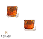 Citrine Princess Cut Stud Earrings 14K White Gold