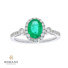 Oval Emerald Diamond Halo 14K White Gold Ring 1.16 CT