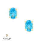 Oval Swiss Blue Topaz Stud Earrings 14K Yellow Gold 1.07CTW