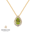 Peridot Diamond Halo Pendant 14K Yellow Gold