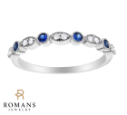 Milgrain Diamond and Sapphire 14K White Gold Ring