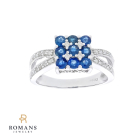 Sapphire Cluster Diamond 14K White Gold Ring