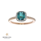 Teal Tourmaline Diamond Halo Ring 14K Two Tone 1.03CT