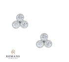 Trio Old European Cut Diamond Stud Earrings 14K White Gold