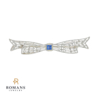 Vintage Blue Sapphire Brooch 14K White Gold